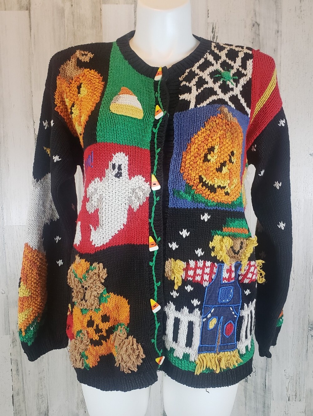 1994 Vintage Halloween Patchwork Knit Cardigan Sweater
